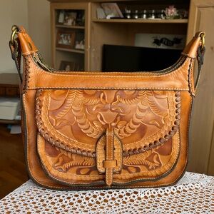 Patricia Nash Camila double zip (EUC) brown leather crossbody - purse